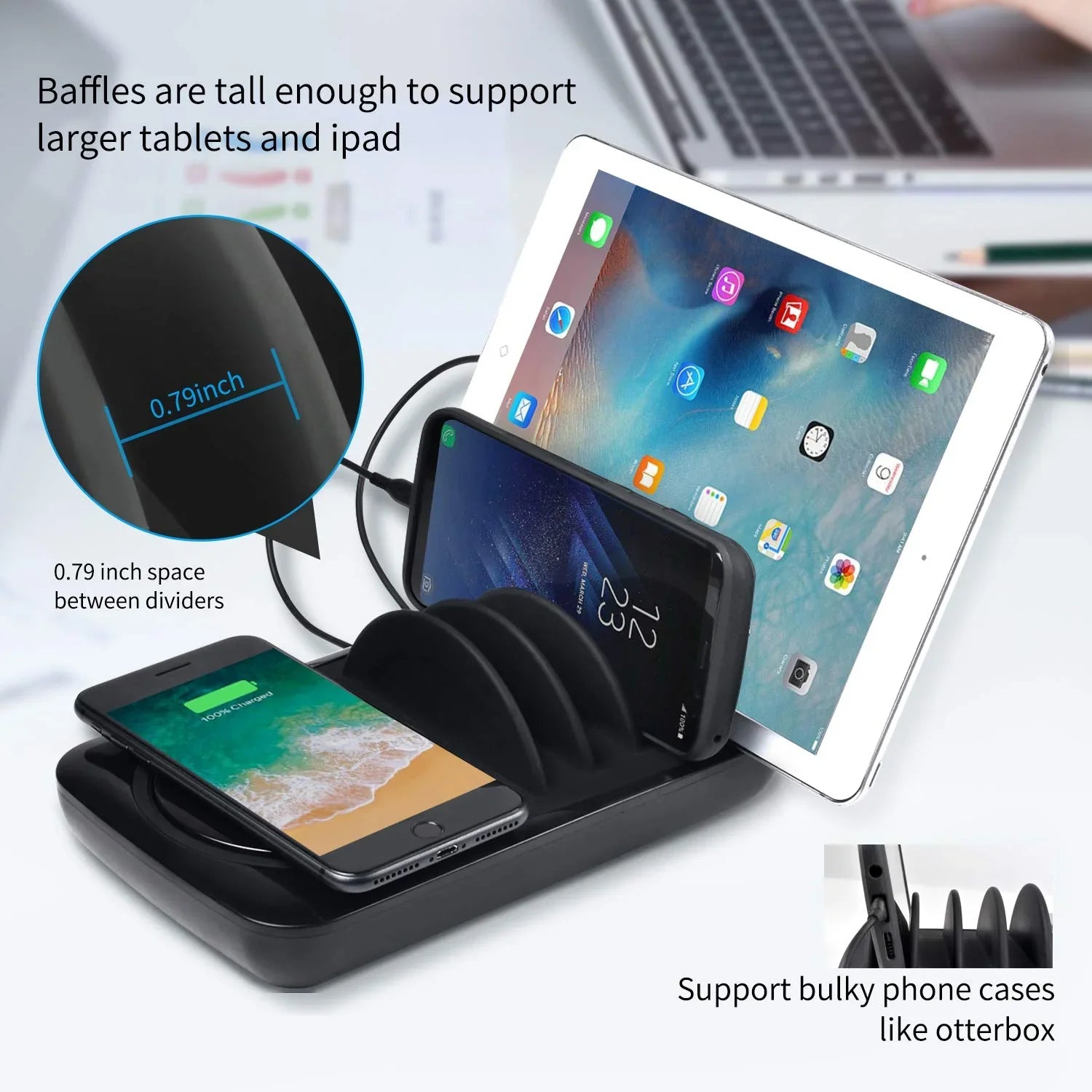 Soopii Wiv6 - 5In1 - 4 Ports Usb and Wireless Charging Station - Black - Tashqila Soopii Wiv6 - 5In1 - 4 Ports Usb and Wireless Charging Station - Black - Tashqila